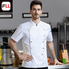 Chef's Workwear Men's Short Sleeve Kitchen Dining Workwear Hotel Restaurant Chef Uniform High-End Antiqued Copper Buttons