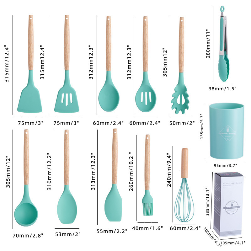 12 piezas de cocina de silicona antiadherente, cocina de silicona de grado alimenticio, cocina de silicona resistente a altas temperaturas