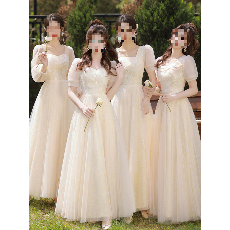 Champagne Color 2024 Popular Bridesmaid Dress Wedding Dress Female Bride Sister Group Bridesmaid Dress Graduation Performance Dress
