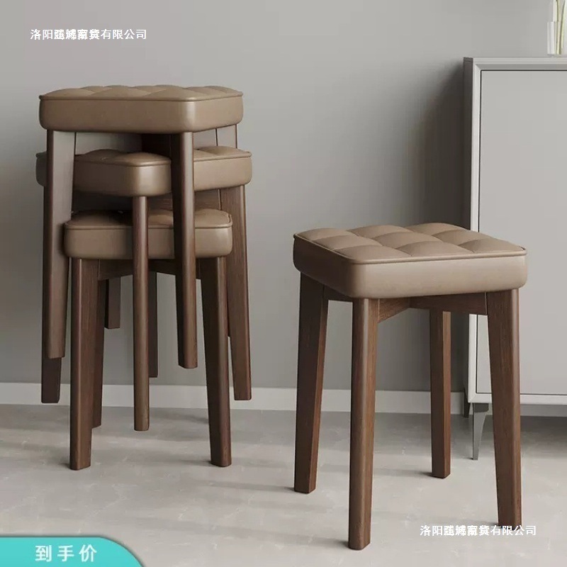 Solid Wood Upholstered Dining Chair, Household Stool, Modern Simple Wooden Chair, Living Room Bench, Stackable Dining Table, Stool Desk