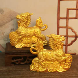 沙金麒麟摆件麒麟献宝家居玄关办公室店铺桌面小号装饰品瑞兽麒麟
