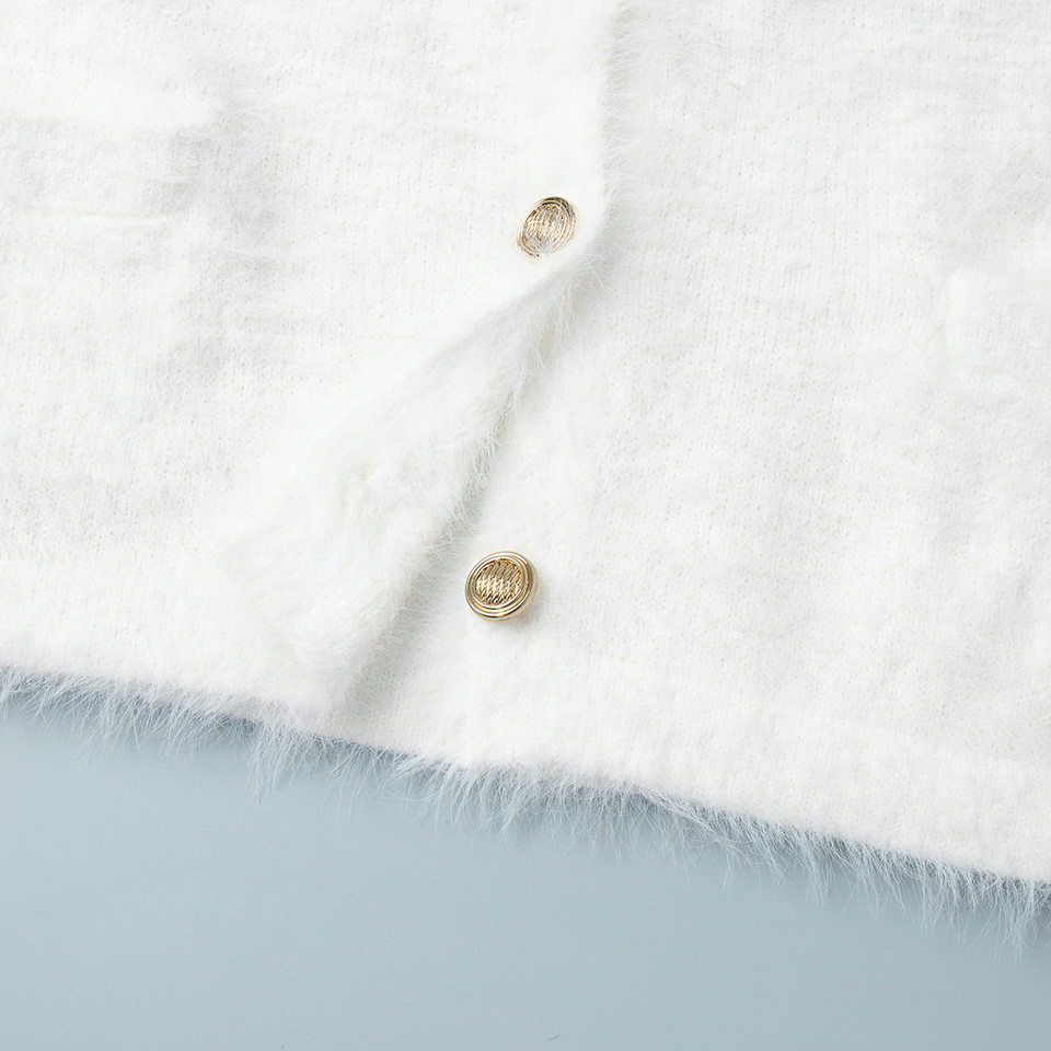 Bộ đầm nữ dài tay kèm áo cardigan cài một hàng nút, chân váy dài vừa — Màu be (mới), Màu trắng chi tiết 20