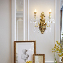 法式复古卧室床头水晶壁灯欧式客厅电视背景墙灯美式全铜蜡焟壁灯