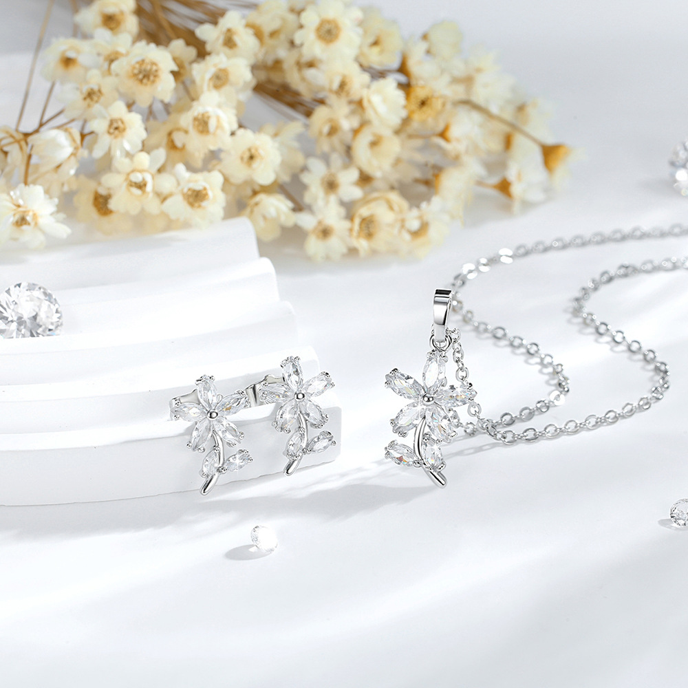 Amazon venta transfronteriza colgante floral collar pendientes conjunto de joyas de oro 14K joyas exquisitas al por mayor