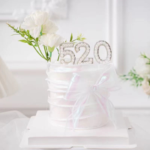 White Pearl Studded Diamond MOM Mother's Day Cake Decoration Plug-in Mom LOVE Mother's Day Happy Birthday Baking