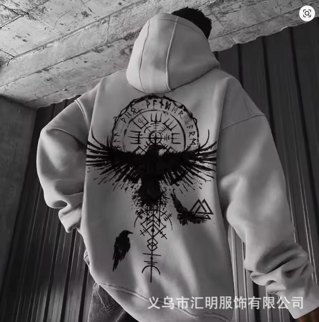 New Cross-Border Men's Viking Totem Print Hooded Sweatshirt Hooded Sports Loose Eagle Pattern Sweatshirt New Cross-Border Men's Viking Totem Print Hooded Sweatshirt Hooded Sports Loose Eagle Pattern Sweatshirt