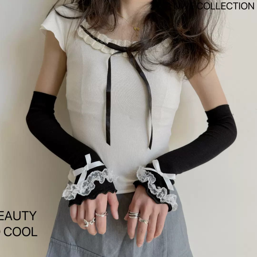 蕾丝花边手袖女日系木耳边芭蕾风蝴蝶结防晒袖套甜酷风手套
