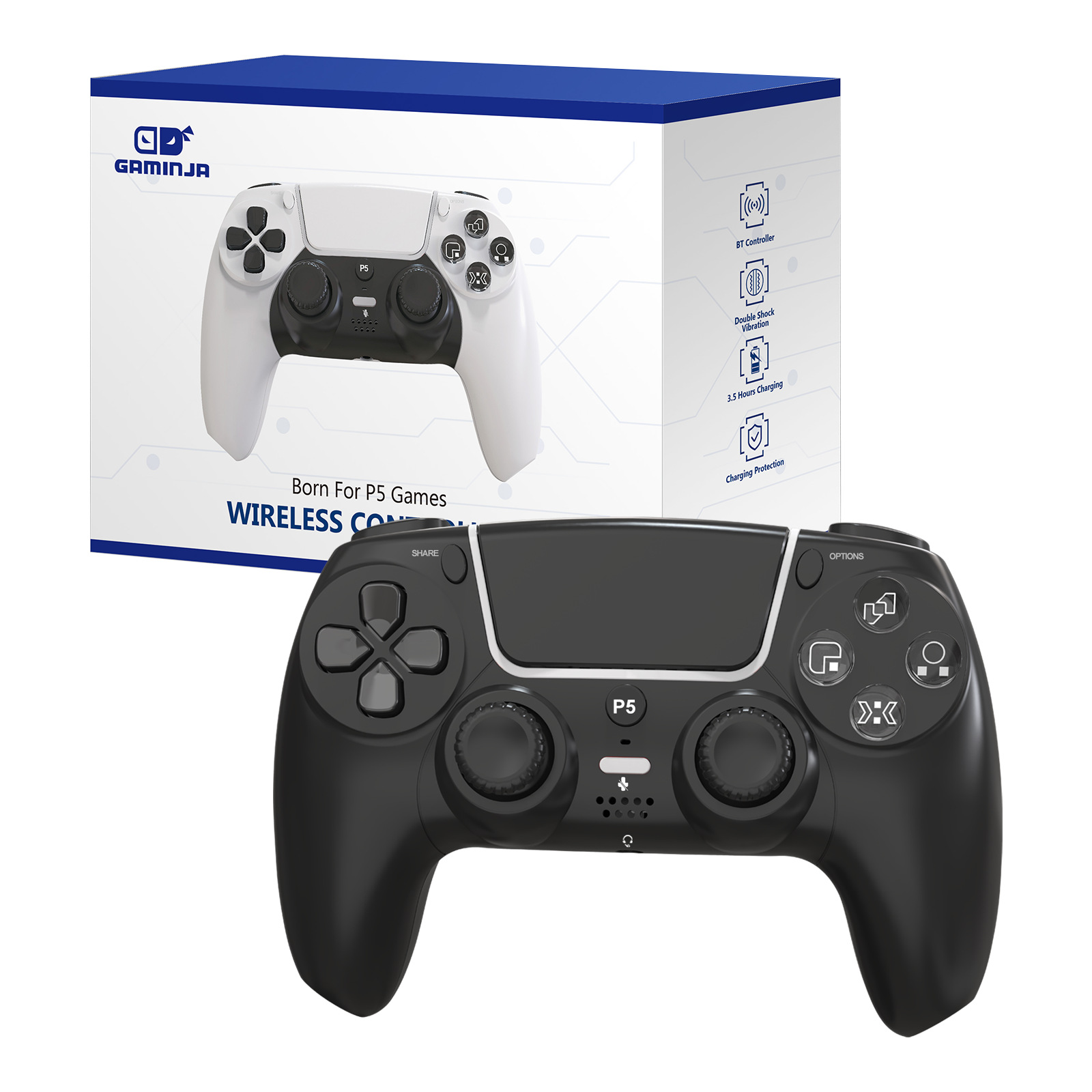 Fabricante PS5 inalámbrico Bluetooth maneja doble vibración giroscopio de seis ejes sensación de cuerpo efecto Hall PS5 control de juegos