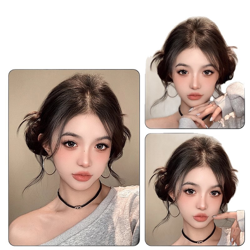 Koni Faux Hair Feather Double Bun Перука за жени, реалистичен обемен пуф аксесоар за коса с халка за коса и щипка
