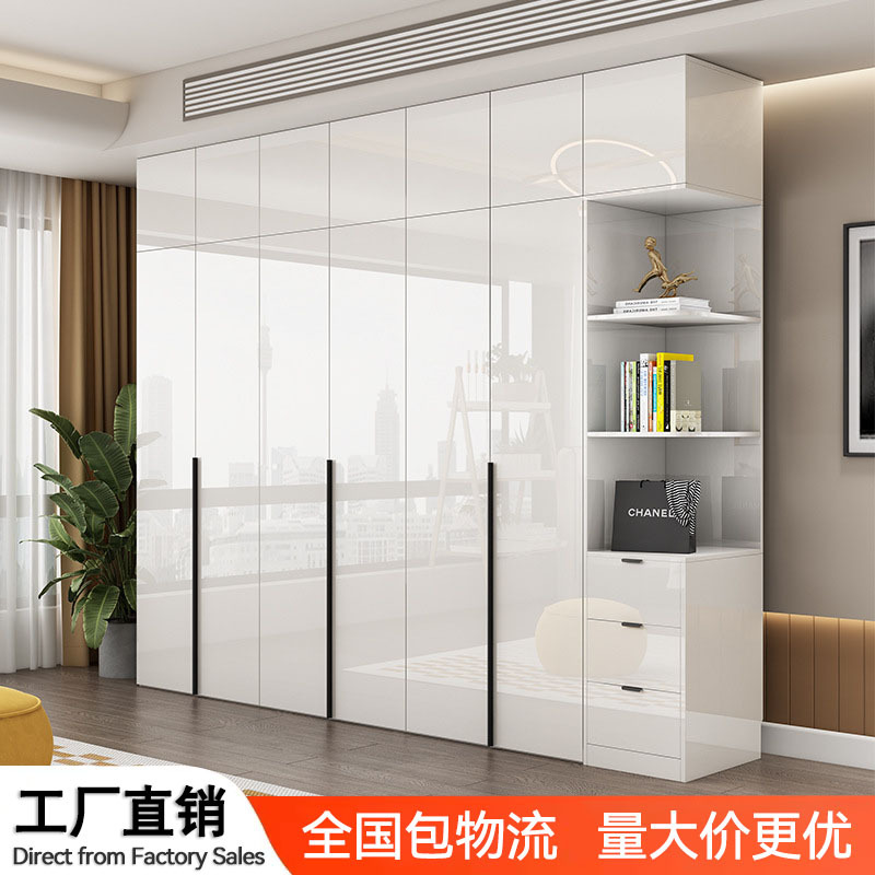Light Luxury Normcore Cabinet Wardrobe Home Bedroom Uv Bright Particle Board Flat Opening Four or Six Door Combination Assembled Large Wardrobe