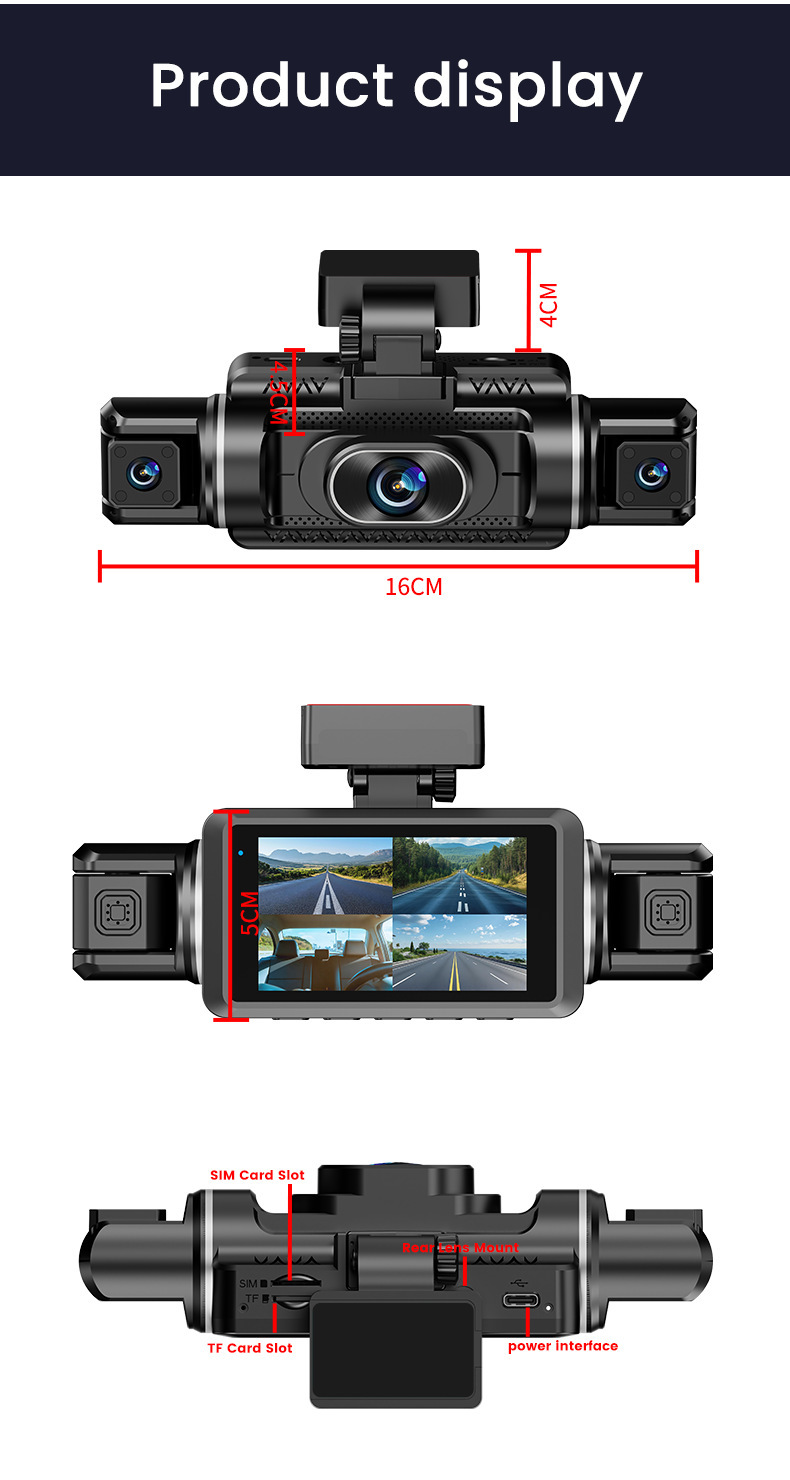 Cross-Border 4g Dashcam with Wifi, Four-Channel Recording, 24-Hour Remote Monitoring, Gps Positioning, Bsd Blind Spot Monitoring, Foreign Trade
