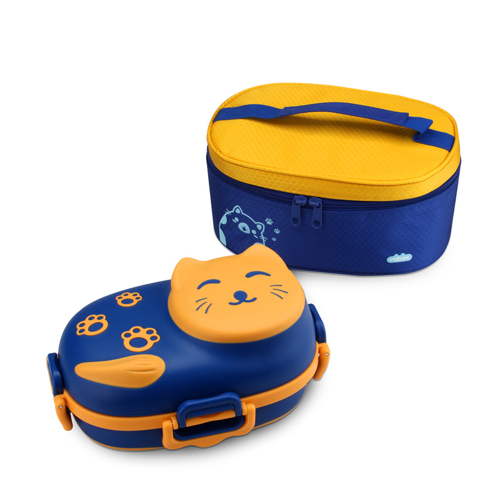 Baby 304 Stainless Steel Lunch Box Tableware Cartoon Kidsren's Food Bowl Fork and Spoon Set Baby Water-Filled Thermos Bowl