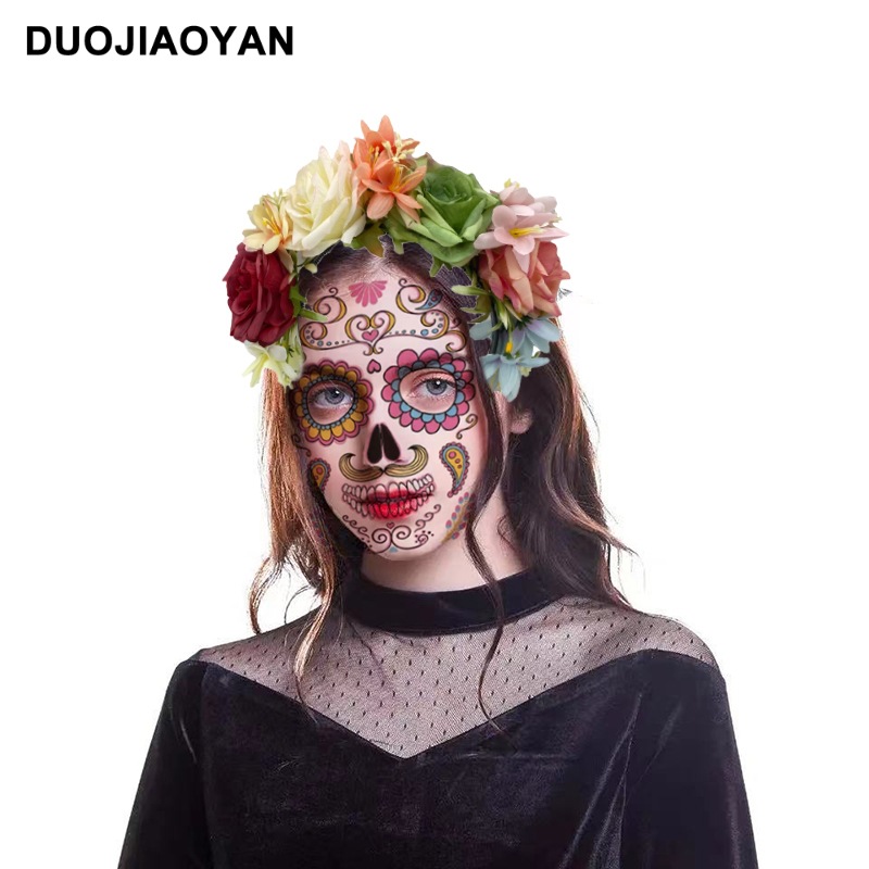 Halloween Flower Headband Day Of The Dead Floral Crown Accessory_voghion.com