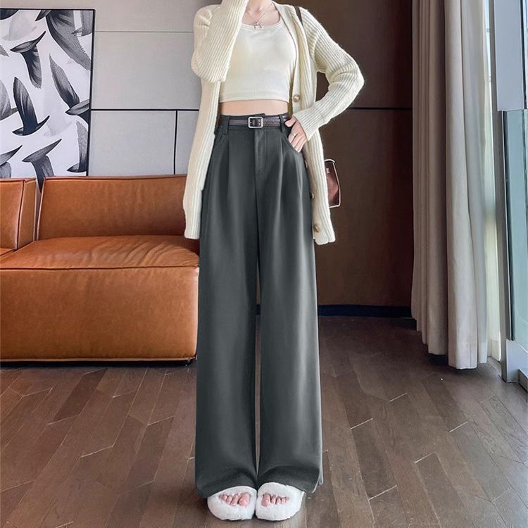 咖色西装裤女秋冬气质高腰垂感拖地宽松休闲小个子拖地直筒阔腿裤|undefined
