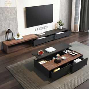 Modern Simple Black TV Cabinet Small Apartment Coffee Table TV Cabinet Telescopic High-level Living Room TV Floor Cabinet