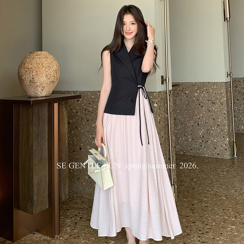 Xiu Xixi Thirteen Lines 2026 Summer Elegant Sleeveless Blazer Vest Slimming Dress for Women 88691