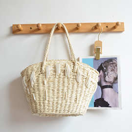 2024年四季单肩包纯手工纸编珍珠羽毛草编包旅游度假逛街风手提包