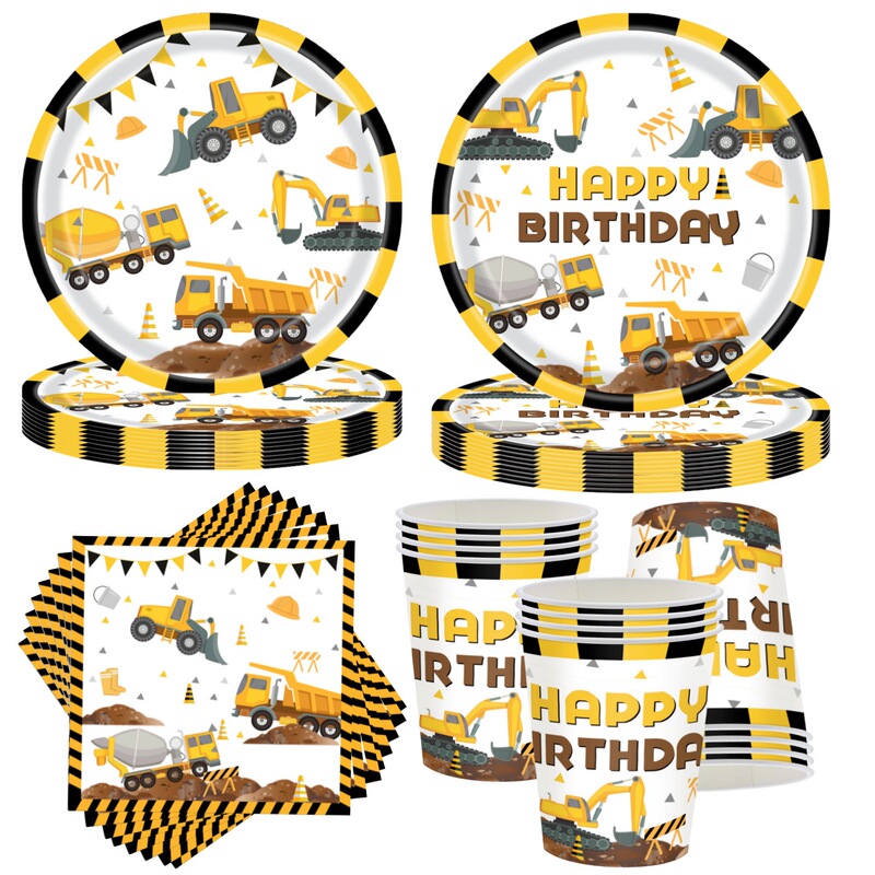 Engineering Vehicle Excavator Theme Party Tableware Set Children's Birthday Disposable Paper Plates Paper Cups Paper Towels Engineering Vehicle Excavator Theme Party Tableware Set Children's Birthday Disposable Paper Plates Paper Cups Paper Towels