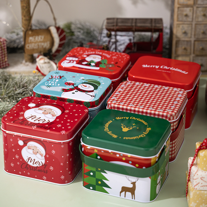 国境を越えた新商品のクリスマス帯取っ手ブリキ箱プレゼント収納缶装飾ギフトボックスキャンディー缶クッキー缶|undefined