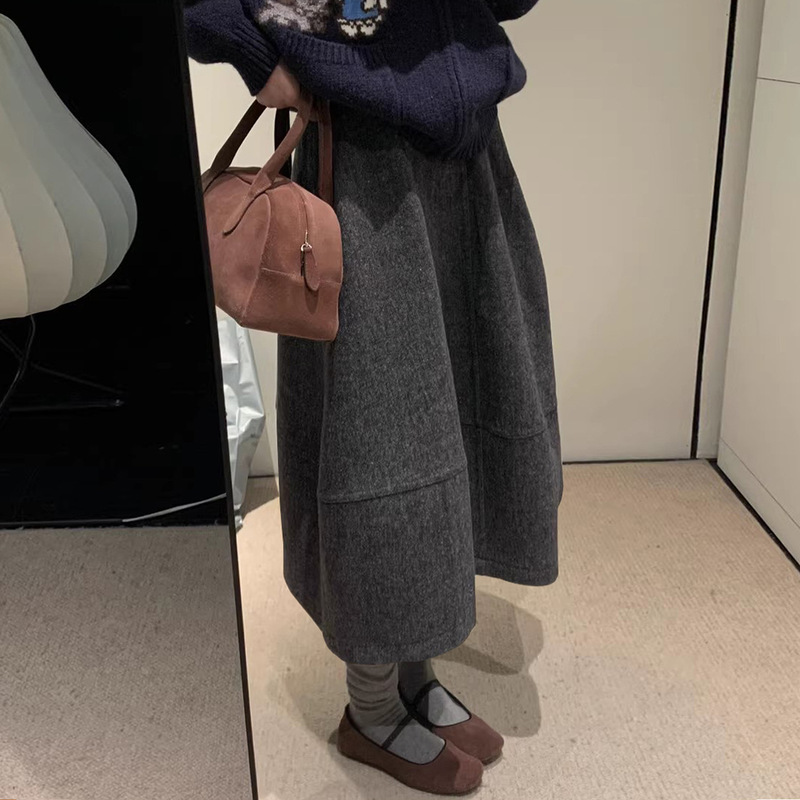 Dark Gray Woolen Skirt for Women, Autumn and Winter 2025 New Style, A-Line Umbrella Skirt, Mid-Length, Puffy Bubble Bud Skirt Dark Gray Woolen Skirt for Women, Autumn and Winter 2025 New Style, A-Line Umbrella Skirt, Mid-Length, Puffy Bubble Bud Skirt