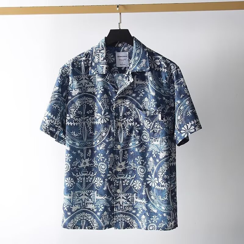 Factory Direct Supply Cuban Collar Printed Short-Sleeved Shirt Hawaiian Vacation Casual Digital Printed Shirt Plus Size Men's Clothing