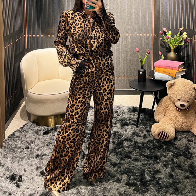 Xalqaro tashqi savdo leopard bosma kostumi qadınlar panjara uzun qo'lli