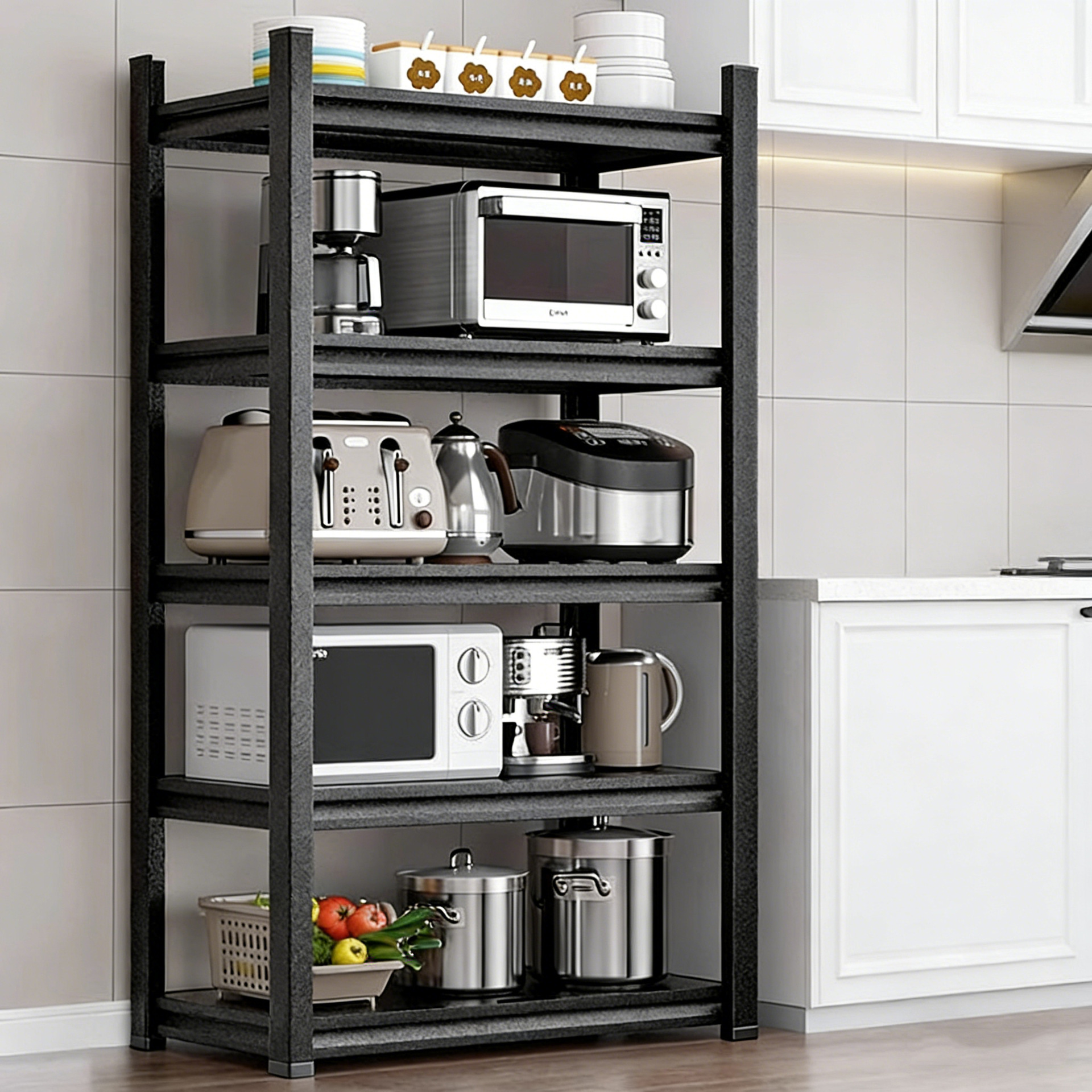 Estante de cocina Estante de piso Estante de almacenamiento multicapa Estante de almacenamiento multifuncional Estante de horno doméstico Estante de almacenamiento Estante de almacenamiento
