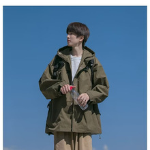 男装连帽夹克男生春秋宽松外套户外运动登山休闲风衣潮牌冲锋衣