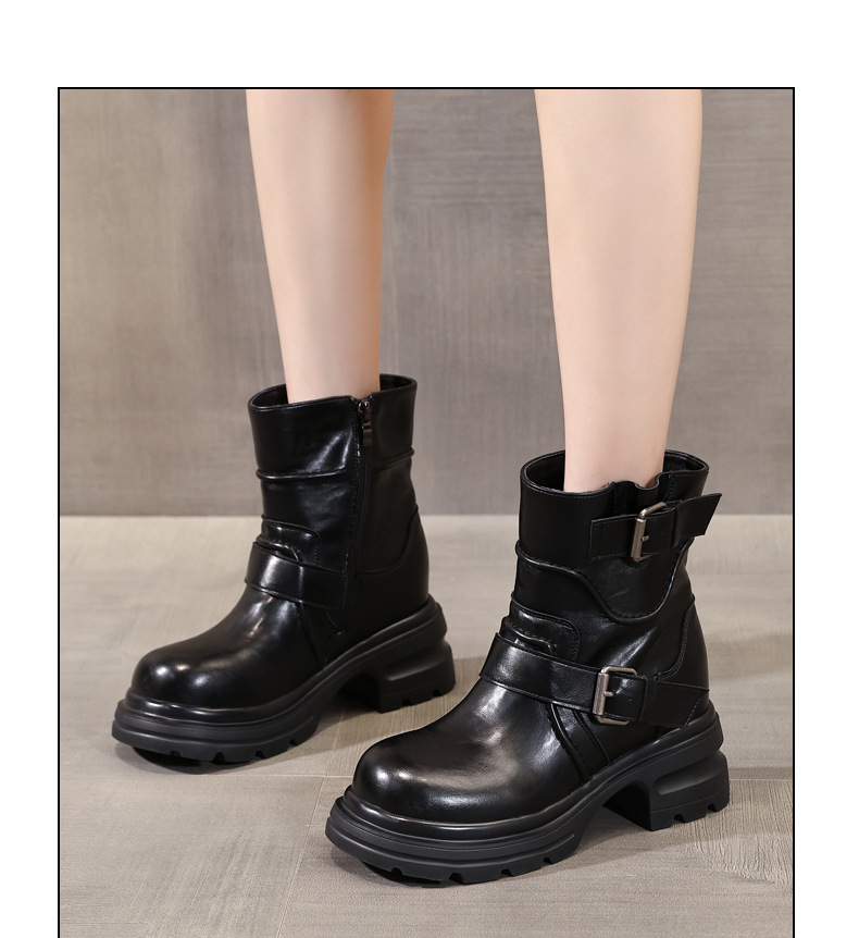 Giày boot Martin nữ đế dày tăng chiều cao khóa cài nhỏ kiểu Anh — màu đen chi tiết 8