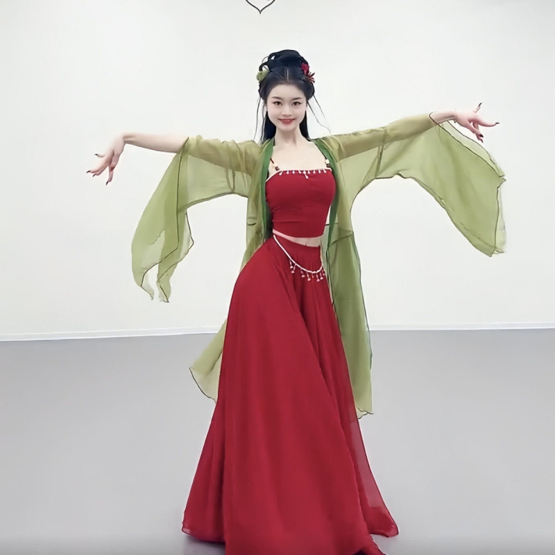 Classical Dance Clothing, Practice Clothing, Tops, Women's Long Gauze Performance Clothing, Ancient Style Performance Clothing, Elegant Cardigan Suit