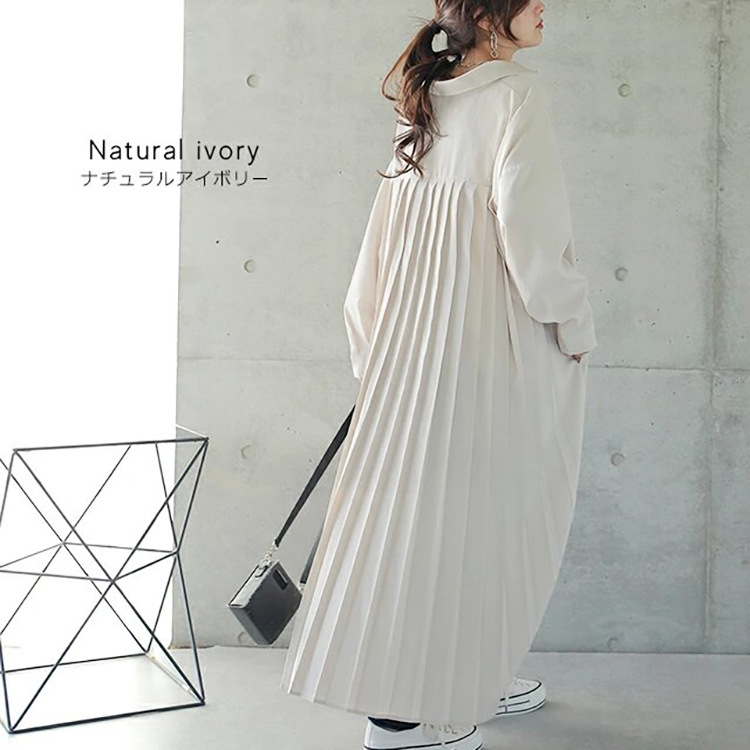 Spring Autumn Loose Overknee Dress Women Casual Large Version Back Pleated Long Shirt Dress