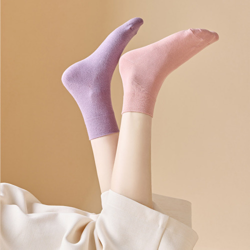 Spring and summer short mid-calf socks, pure cotton women's solid color anti-odor women's colorful Japanese versatile 20-color ins style short socks