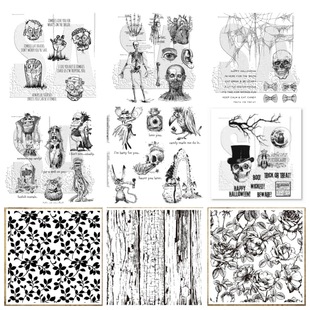 Halloween Decorations Amazon Best-Selling Skull Series Transparent Seal Handbook Decoration Scrapbook Creative Retro