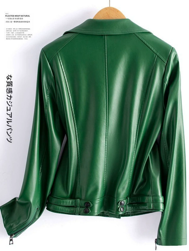 Short autumn jacket, genuine leather, plus size