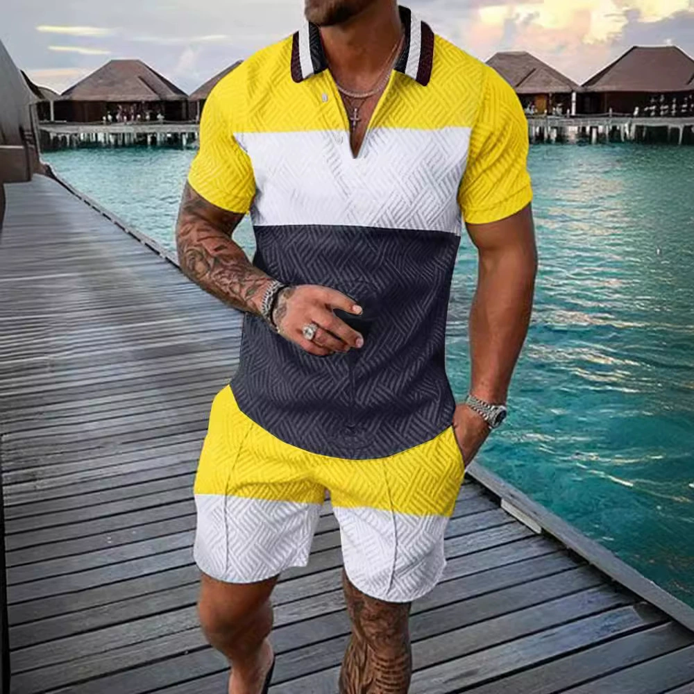 Мужской повседневный костюм-поло с воротником-стойкой на молнии, новый стиль, 3D цифровая печать, индивидуальный пошив POD