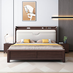Golden Silk Sandalwood Solid Wood Bed, Luxury Minimalist Double Master Bedroom Bed, Chinese Style High Box Storage Soft Cushion Solid Wood Wedding Bed, Direct Sale