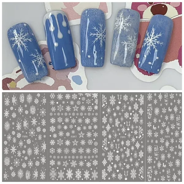 New white snowflake nail stickers winter Christmas series snowflake nail stickers F894-1001