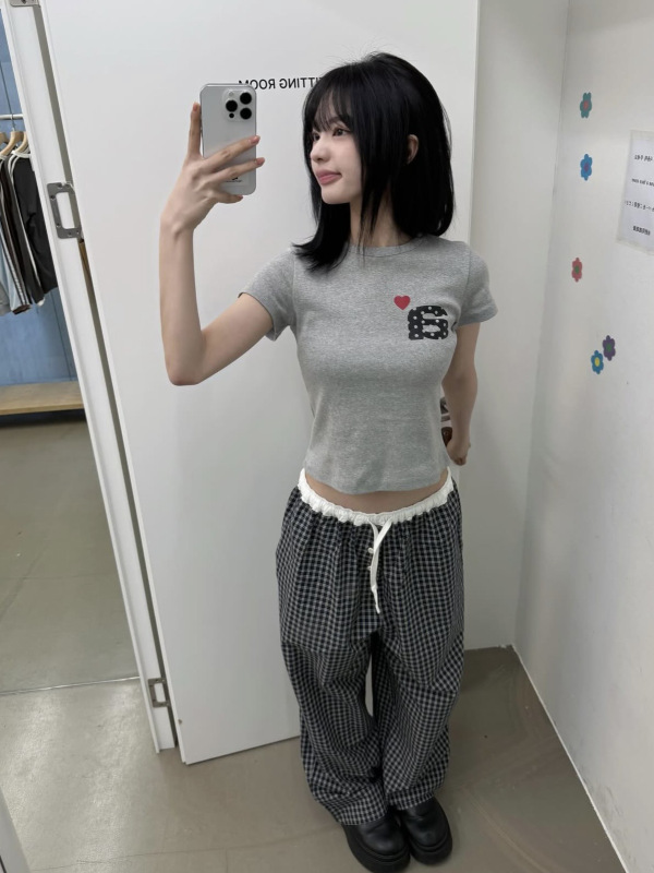 Now/ae ウェーブドット ラブプリント スリムフィット 半袖 Tシャツ 女の子 夏|undefined