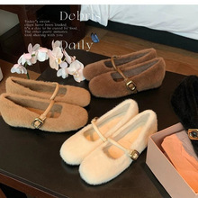 法式晚风温柔白色毛毛鞋小个子时尚加绒单鞋女鞋外穿保暖棉鞋瓢鞋