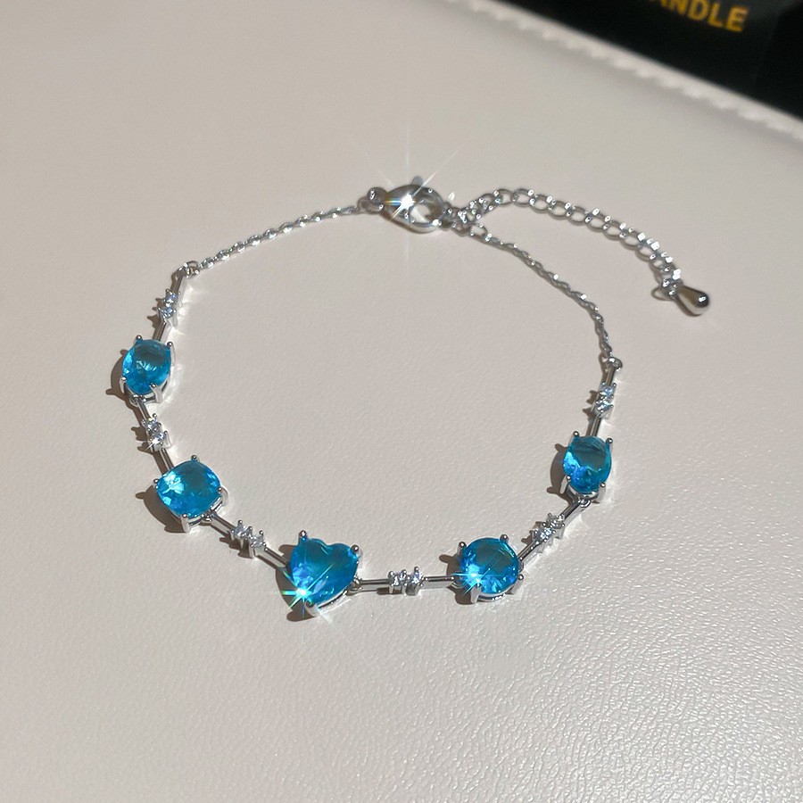 Pulsera de lazo ovalado de circón azul marino, exquisita pulsera ligera y de lujo de alta gama, pulsera de diseño de nicho