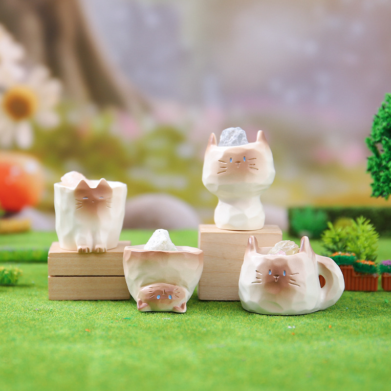 Caja sorpresa de cristal PAI de gato, favorita de influencers, artesanía de resina de moda con piedra difusora de aroma, pequeños adornos significativos, venta directa.