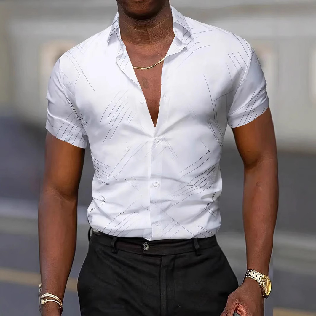 2024 verano nuevo estilo personalidad moda casual todo fósforo fresco y guapo letras camisa de manga corta a rayas MB1