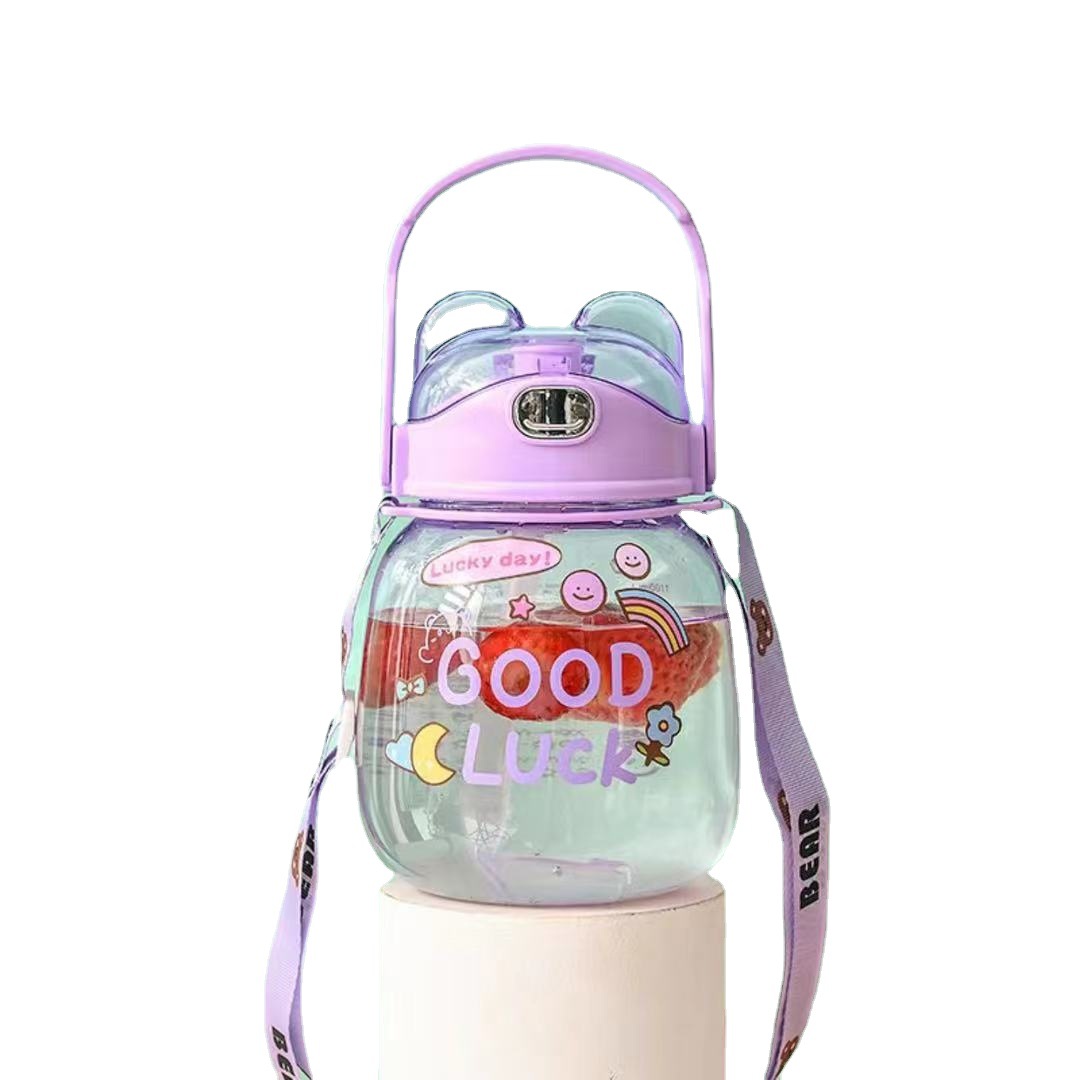 Nuevo oso lindo gran vientre taza 1300ml hervidor grande conveniente Correa manejar multiusos Red Copa logotipo de la pantalla de seda