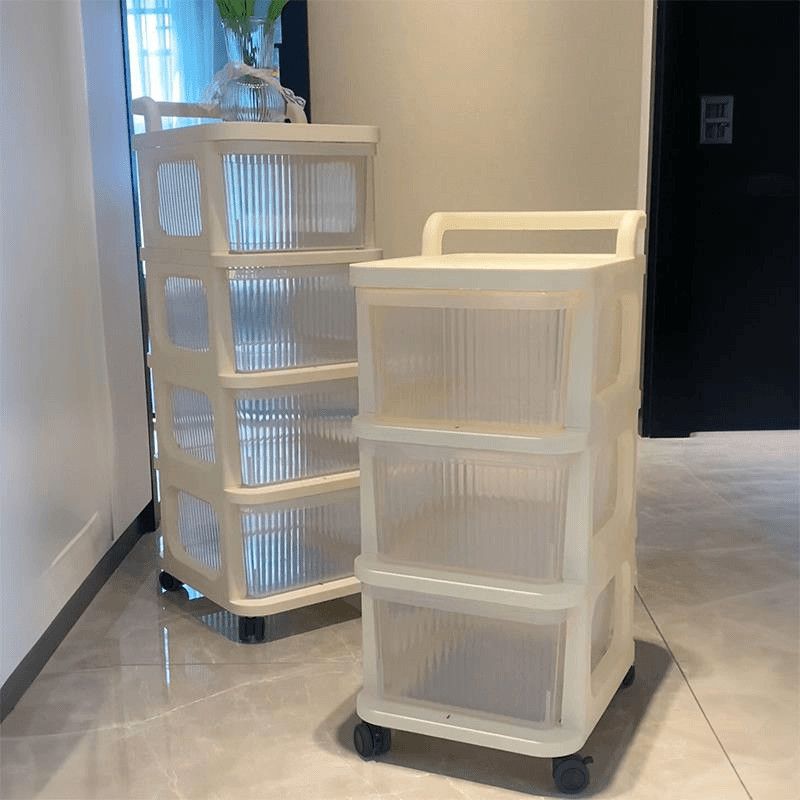Small Cart Snack Rack Cream-Colored Floor-Standing Movable Baby Toy Storage Rack Baby Supplies Storage Cabinet