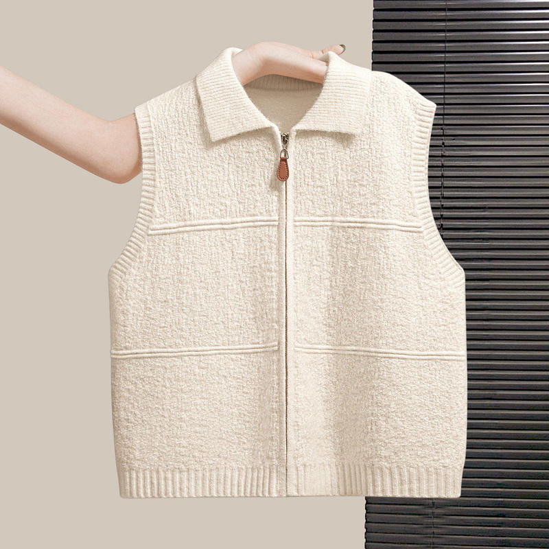 Lapel Zipper Knit Vest Cardigan for Women, Spring and Autumn Layering, 2026 New Style Sweater Vest, Short Outerwear, Sleeveless Top