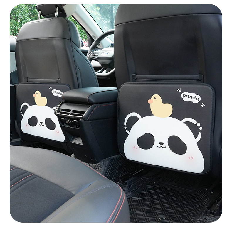 Leather Car Seat Back Anti-Kick Pad Cute Cartoon Panda Car Seat Protective Pad Wear-Resistant and Dirt-Resistant Anti-Kick Pad