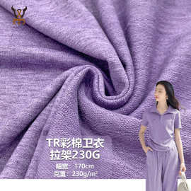 TR彩棉卫衣拉架230G 涤+人棉弹力混纺针织面料  长袖薄外套打底衫