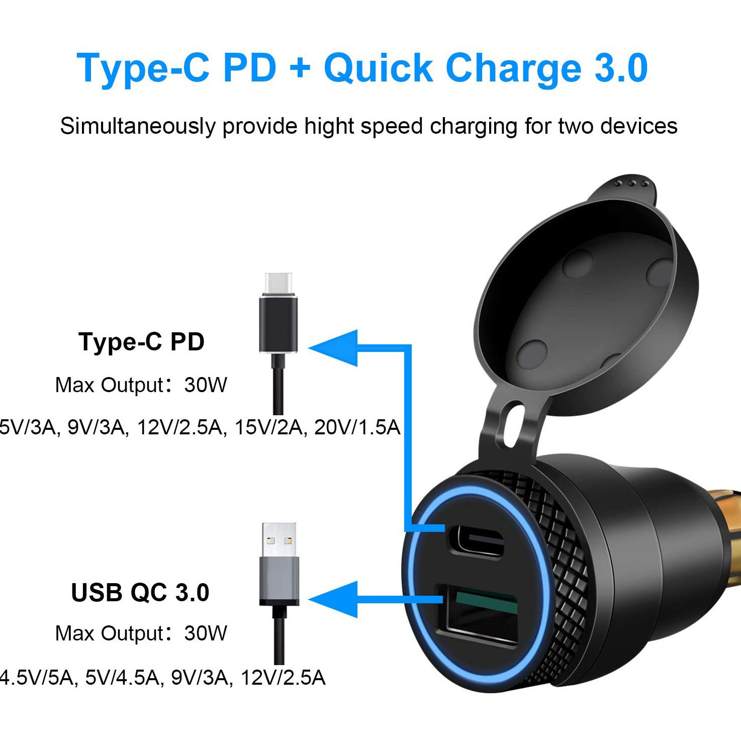 Motorcycle Small Diameter European Cigarette Lighter Mobile Phone USB Aluminum Alloy Charger Adapter Pd Super Fast Charging