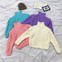 手织高领双拉链头手工编制粗针开衫外套提花宽松2021秋冬棒针毛衣