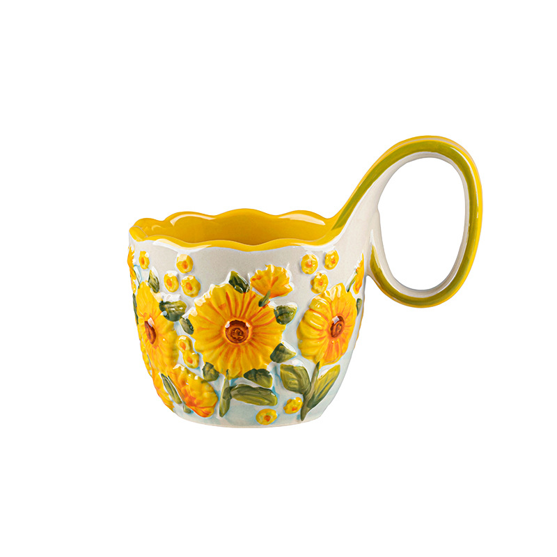 Taza de relieve, taza pintada a mano, taza de cerámica, regalo, taza de agua roja, taza de café, taza de desayuno, taza de alto valor facial